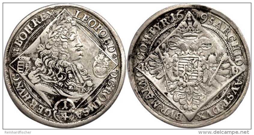 1/4 Taler, 1695, Leopold I., Kremnitz, Ss.  Ss1 / 4 Thaler, 1695, Leopold I., Kremnitz, Very Fine.  Ss - Austria