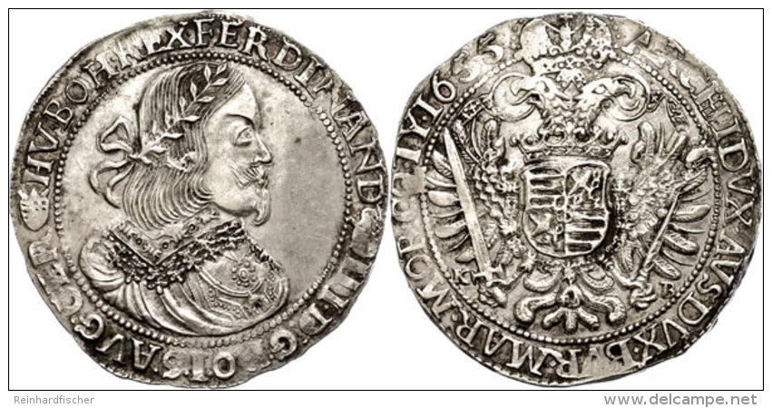 Taler, 1655, Ferdinand III., Dav. 3198, Rand Stellenweise Bearbeitet, Vz.  VzThaler, 1655, Ferdinand III., Dav.... - Autriche