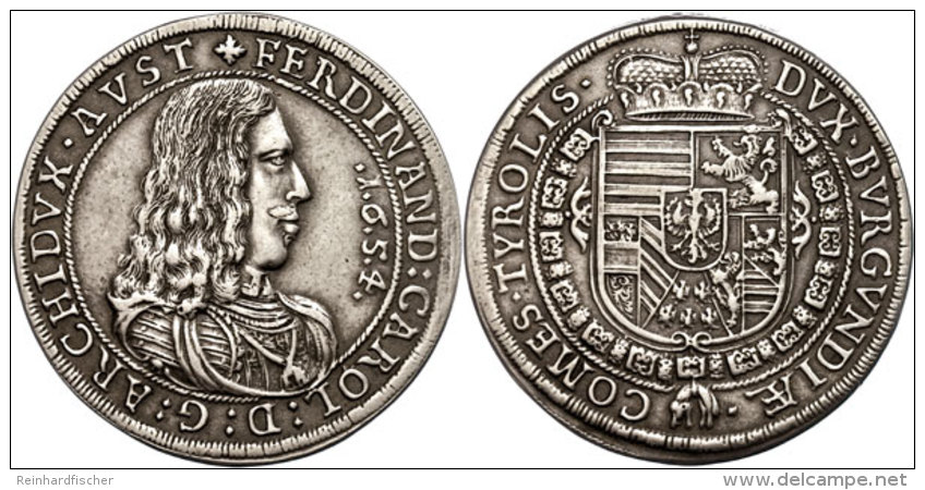 Taler, 1654, Ferdinand Karl, Hall, Dav. 3367, Ss.  SsThaler, 1654, Ferdinand Karl, Hall, Dav. 3367, Very Fine. ... - Austria