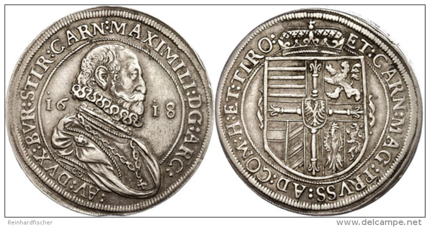 Taler, 1618, Maximilian III., Hall, Dav. 3321, Kl. Rf., Ss.  SsThaler, 1618, Maximilian III., Hall, Dav. 3321,... - Autriche