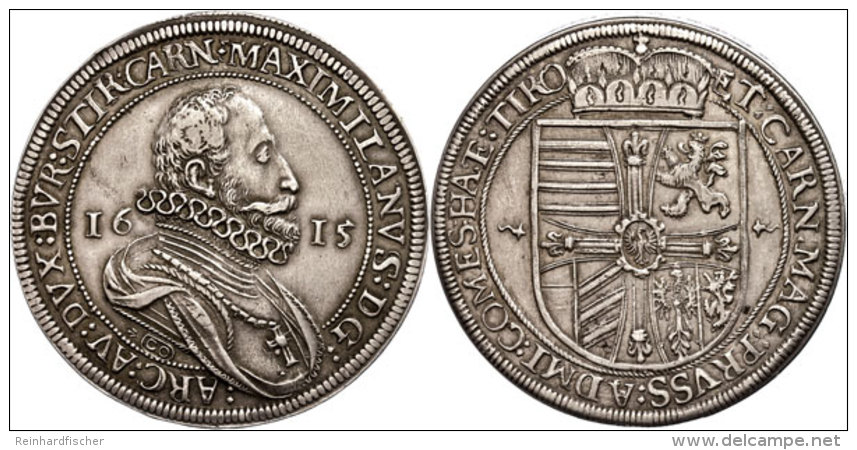 Taler, 1615, Maximilian III., Hall, Dav. 3321, Kl. Rf., Ss.  SsThaler, 1615, Maximilian III., Hall, Dav. 3321,... - Autriche