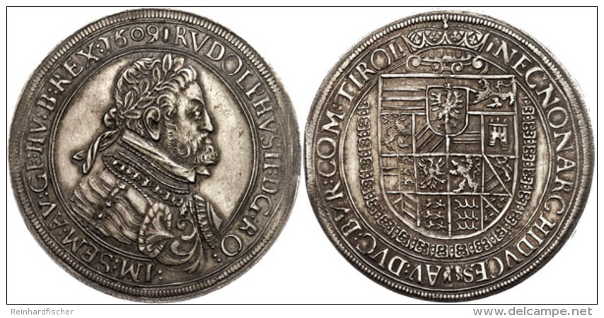 Taler, 1609, Rudolf II., Hall, Dav. 3006, Schöne Patina, Vz.  VzThaler, 1609, Rudolf II., Hall, Dav. 3006,... - Austria