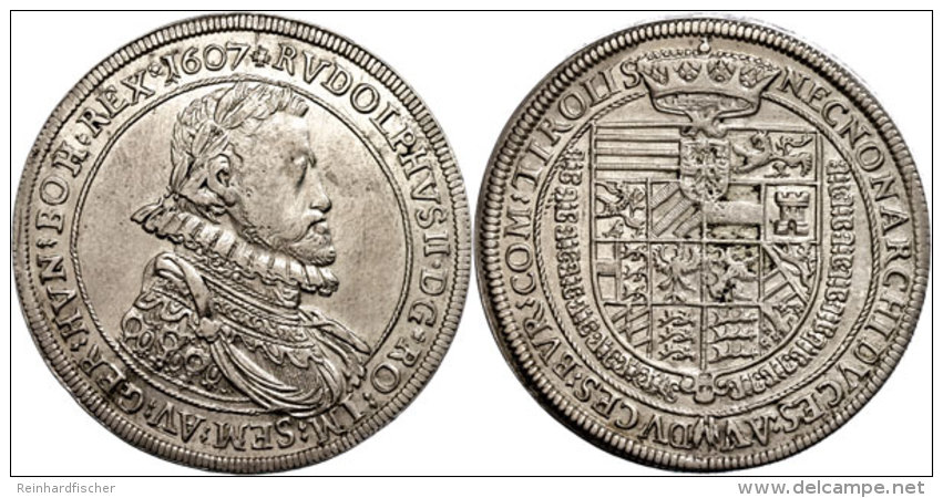 Taler, 1607, Rudolf II., Hall, Dav. 3006, F. Vz.  Thaler, 1607, Rudolf II., Hall, Dav. 3006, F. Extremley Fine - Austria
