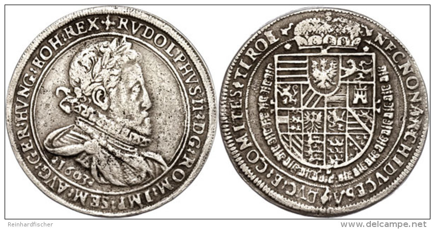 Taler, 1603, Rudolf II., Hall, Henkelspur, Ss.  SsThaler, 1603, Rudolf II., Hall, Handle Trace, Very Fine.  Ss - Austria