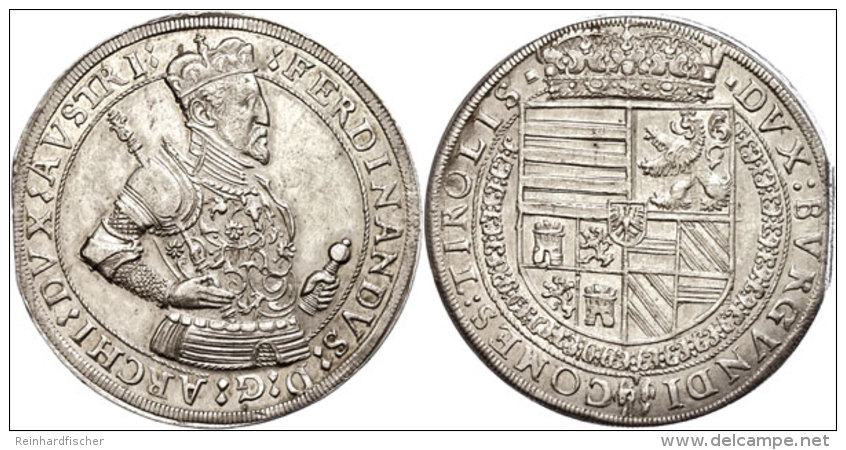Taler, O.J. (1564-1595), Ferdinand II., Hall, Ranken Auf Harnisch, Zainende, Vz+.  Thaler, O. J. (1564-1595),... - Austria