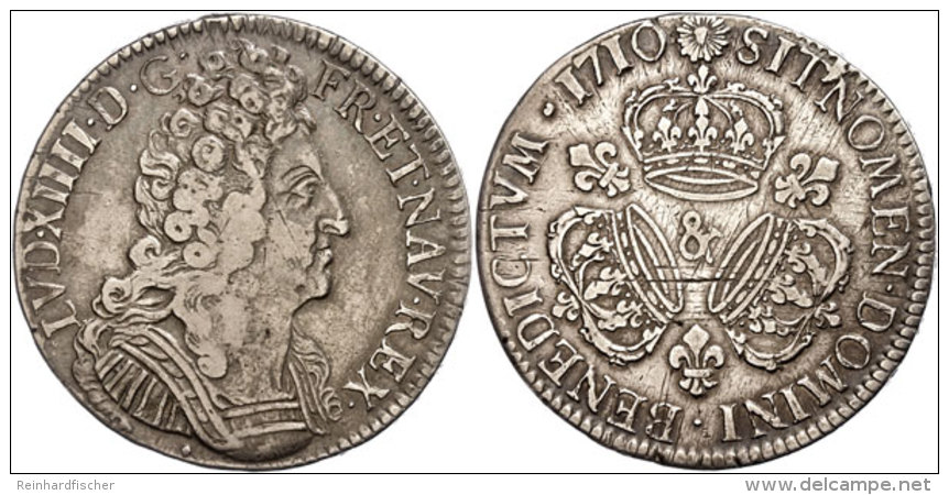 Ecu Aux 3 Couronnes, 1710, Louis XIV., Aix, Gadoury 229, Justiert, Ss.  SsEuropean Currency Unit Aux 3... - Autres & Non Classés