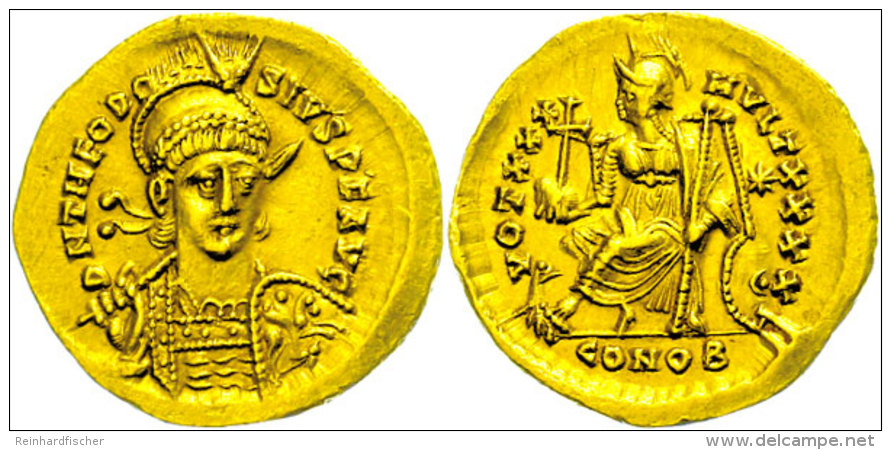 Theodosius II., 430-440, Solidus (4,44g), Konstantinopel. Av: Büste Mit Schild Und Speer Von Vorn, Darum... - Autres & Non Classés