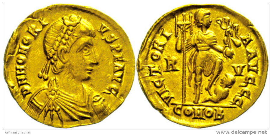 Honorius, 393-424, Solidus (4,42g). Av: Büste Nach Rechts, Darum Umschrift. Rev: Kaiser Mit Viktoria Und... - Altri & Non Classificati