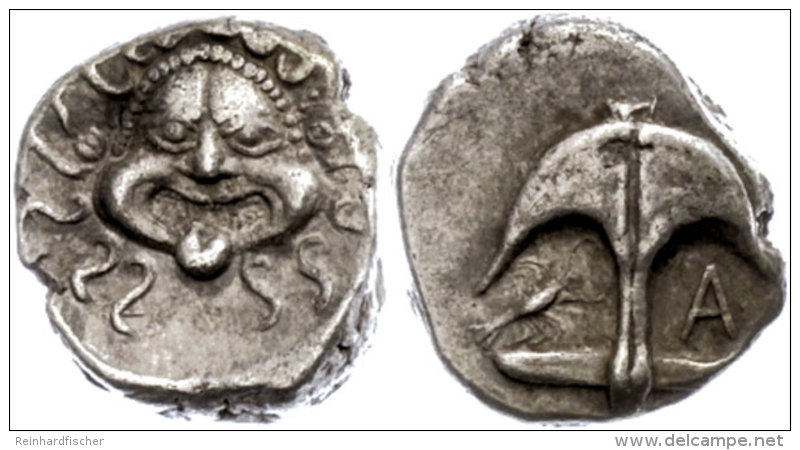 Apollonia Pontica, Drachme (3,32g), Ca. 5./4. Jhd. V. Chr.. Av: Gorgoneion. Rev: Anker, Links Krebs, Rechts "A".... - Non Classés