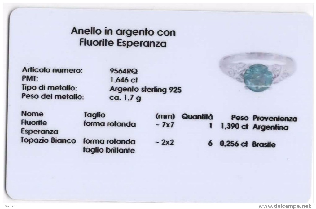 Anello In Argento 925 Sterling Con Fluorite Esperanza - Anelli