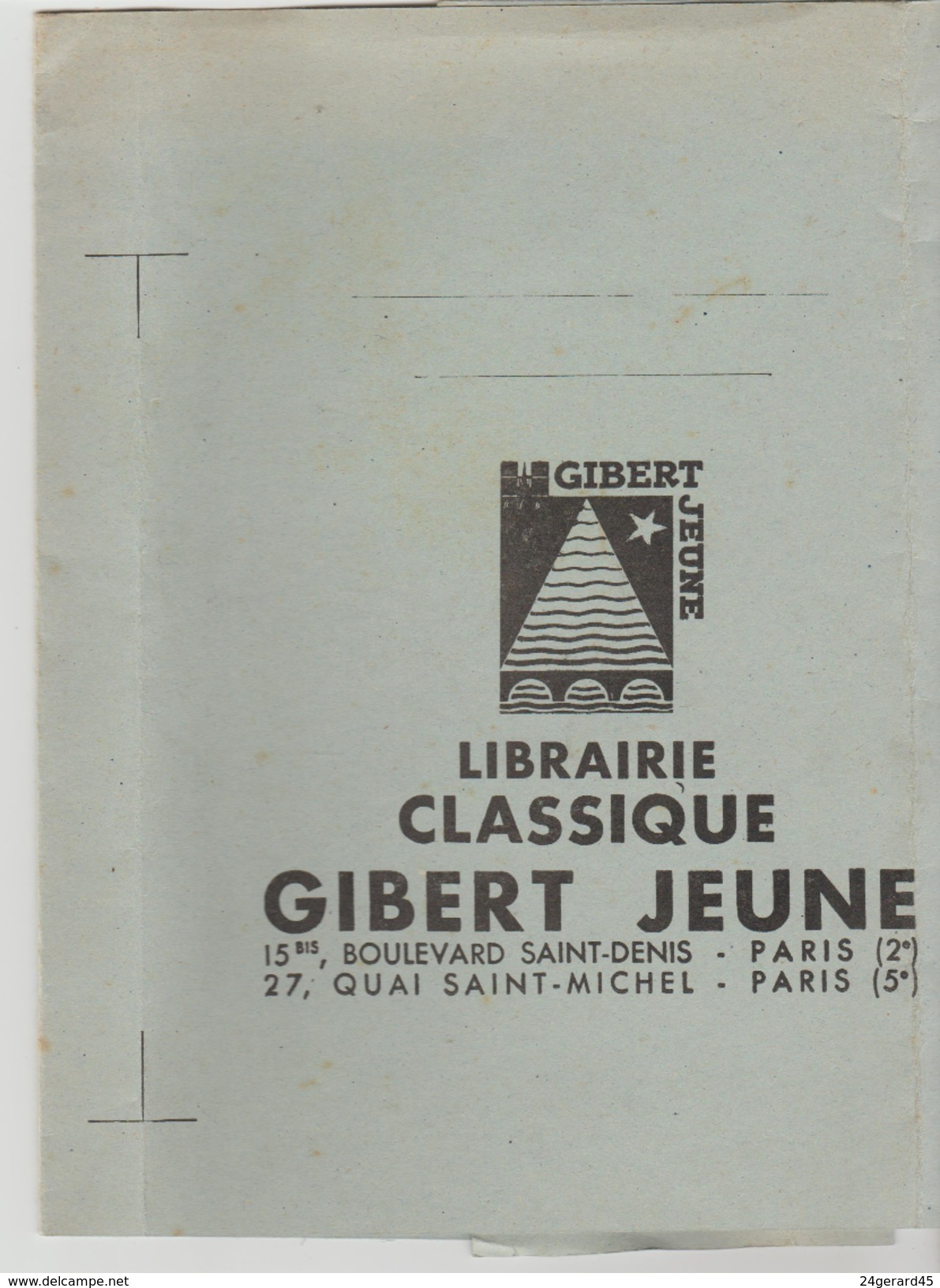 PROTEGE CAHIER BLEU  GIBERT JEUNE 15 Bis Bd Saint Denis Paris 2° Et 27 Quai Saint Michel Paris 5° - Protège-cahiers