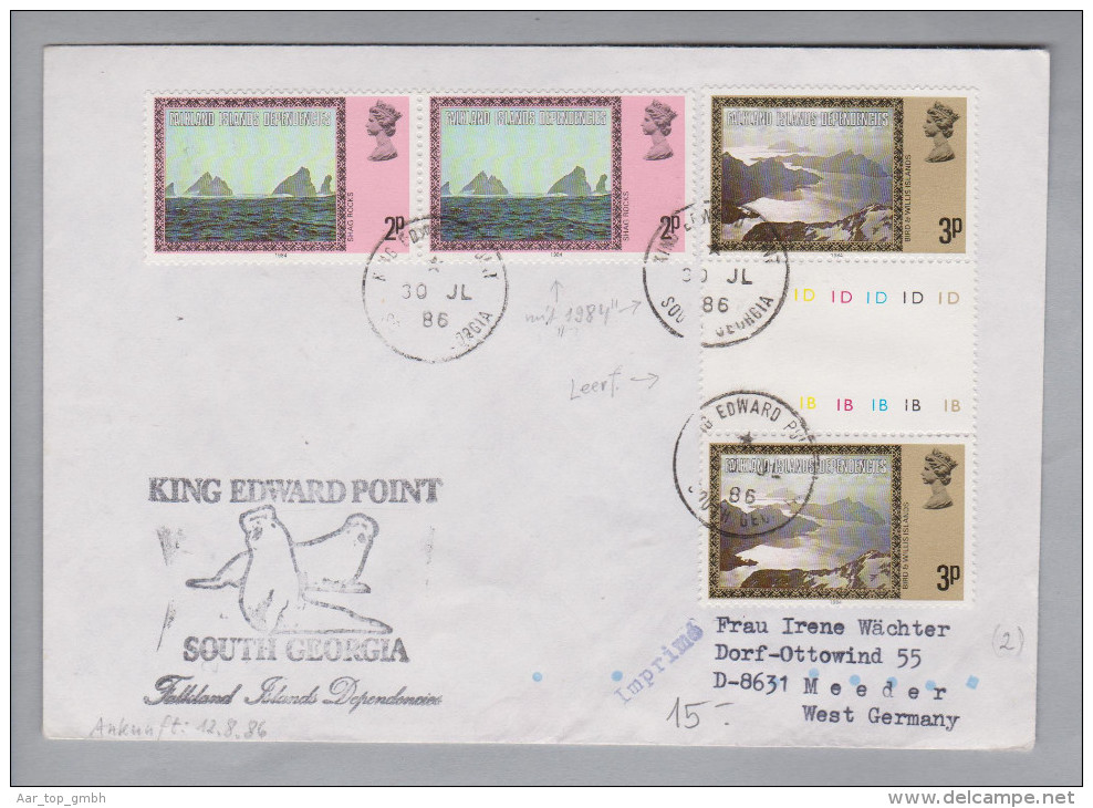 Amerika Falkland Island Dependance 1986-07-30 Brief Nach Meeder DE Mit Zwischensteg - Falkland