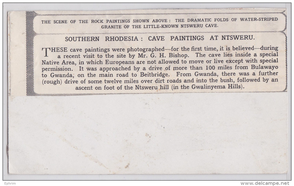 SOUTHERN RHODESIA RHODESIE CAVE ROCK PAINTINGS AT NTSWERU PREHISTORY ART RUPESTRE PREHISTOIRE - Zimbabwe