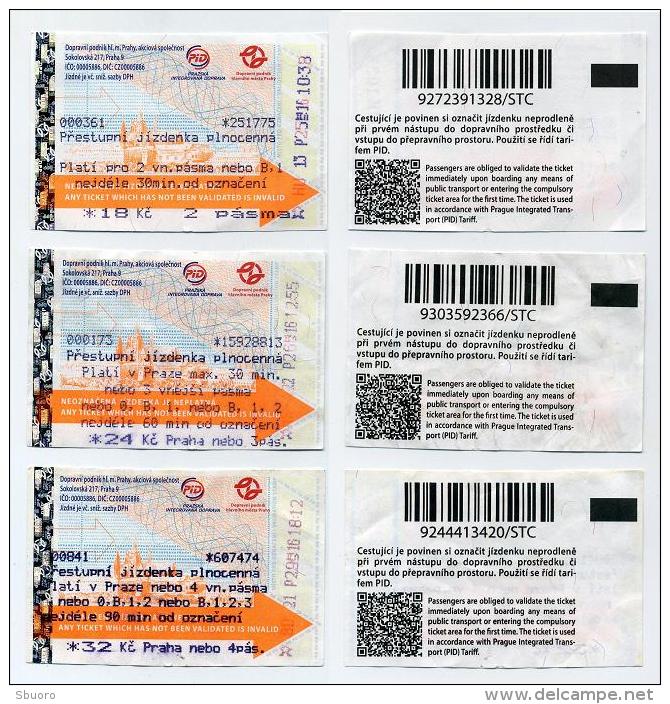 Lot De 3 Tickets Usagés De Métro Avec Tarifs Différents - Prague Praha Prag Praga (CZ) - 2016 - Europe