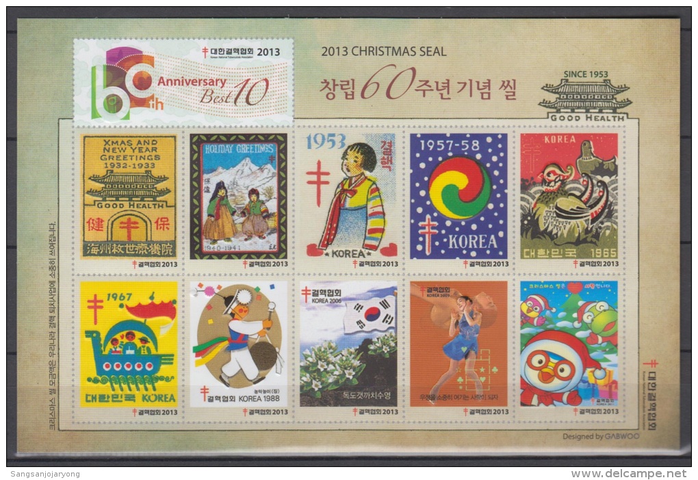 South Korea 2013 Christmas Seal, Korean National Tuberculosis Assoc. 60th Anniversary, Tuberculose, Full Sheet - Korea, South