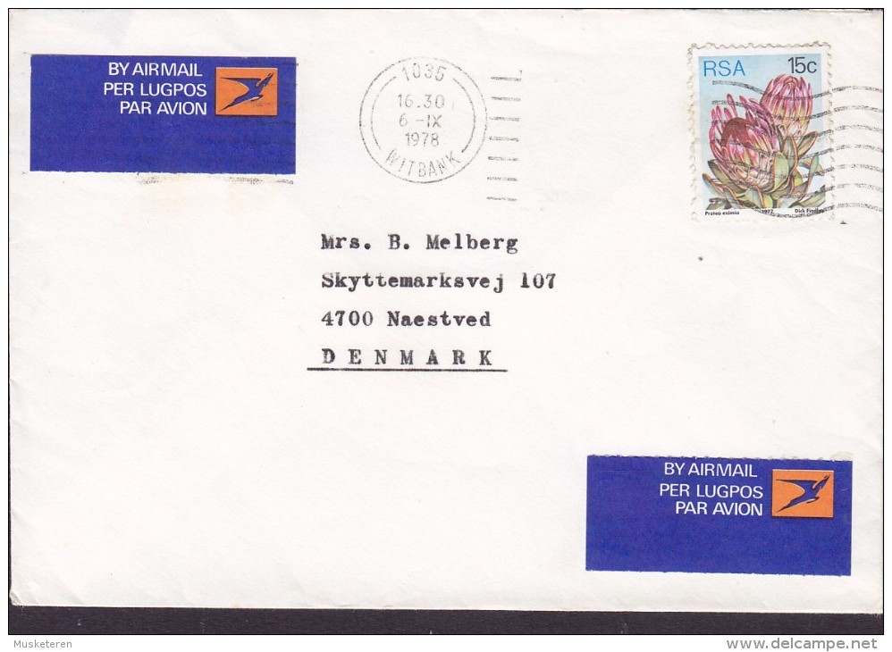 South Africa BY AIRMAIL PER LUGPOS PAR AVION Labels WITBANK 1978 Cover Brief NÆSTVED Denmark Protea Eximia - Posta Aerea