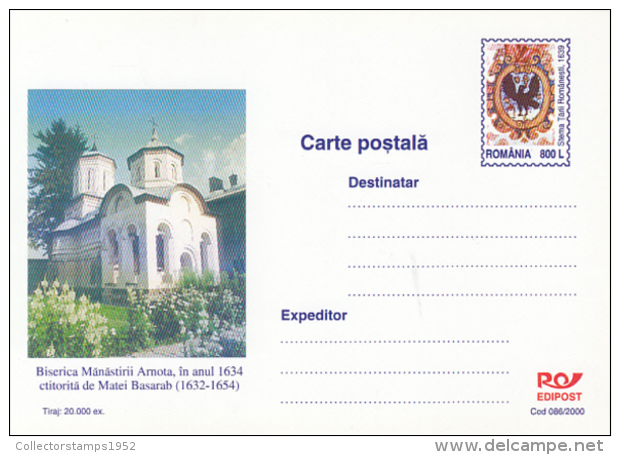 47845- ARNOTA MONASTERY, ARCHITECTURE, POSTCARD STATIONERY, 2000, ROMANIA - Abbayes & Monastères