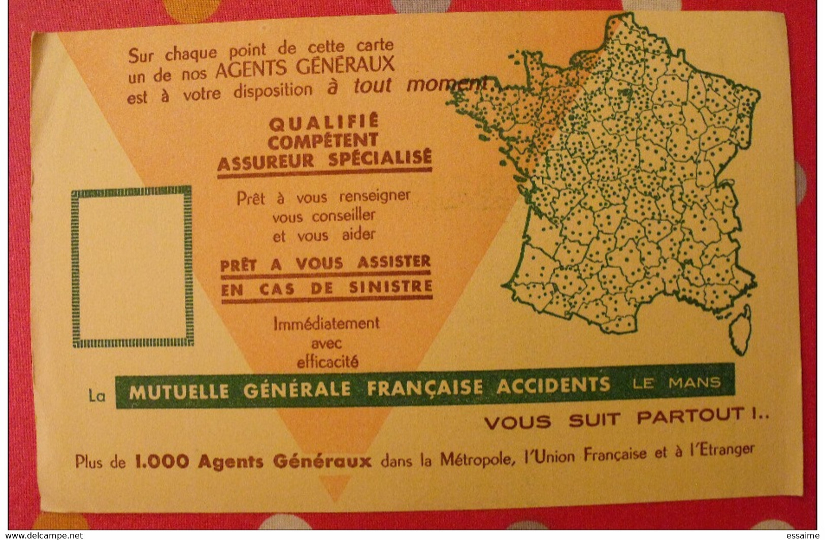 Buvard Mutuelle Générale Française Accidents Le Mans. Vers 1950 - Bank & Versicherung