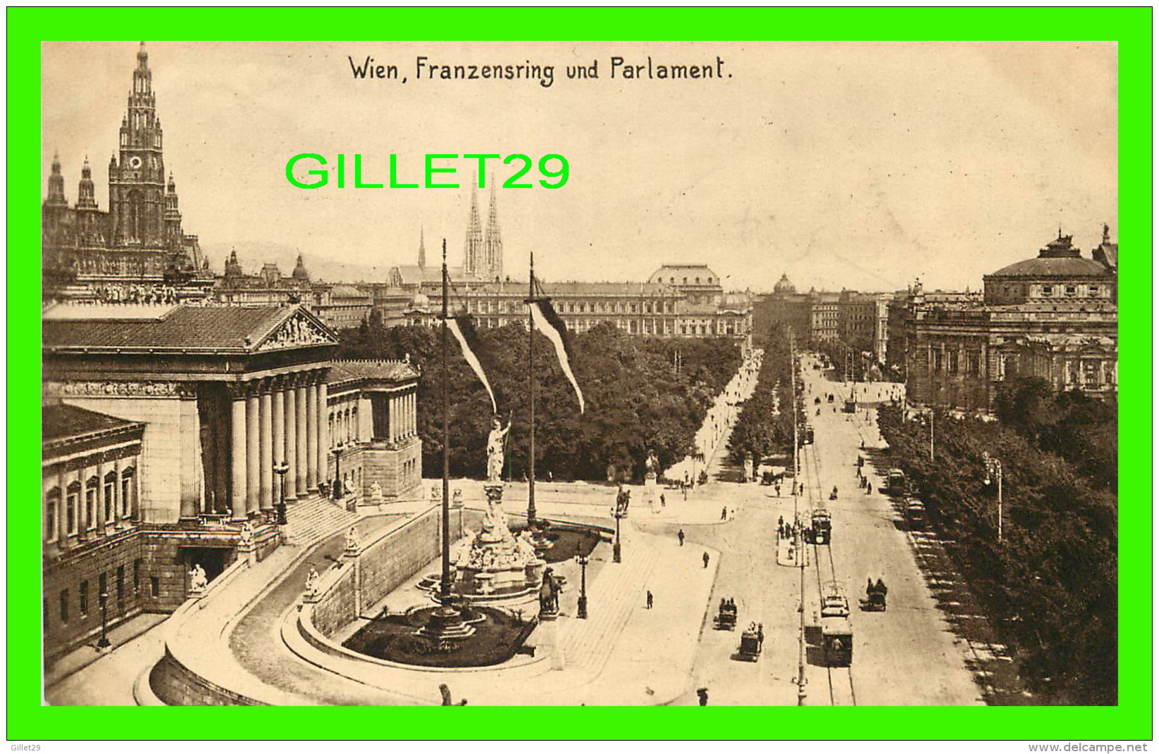 WIEN, AUTRICHE - VIENNE - FRANZENSRING UND PARLAMENT - KUPFERDRUCK-KUNSTLERKARTE, 1910 - - Autres & Non Classés