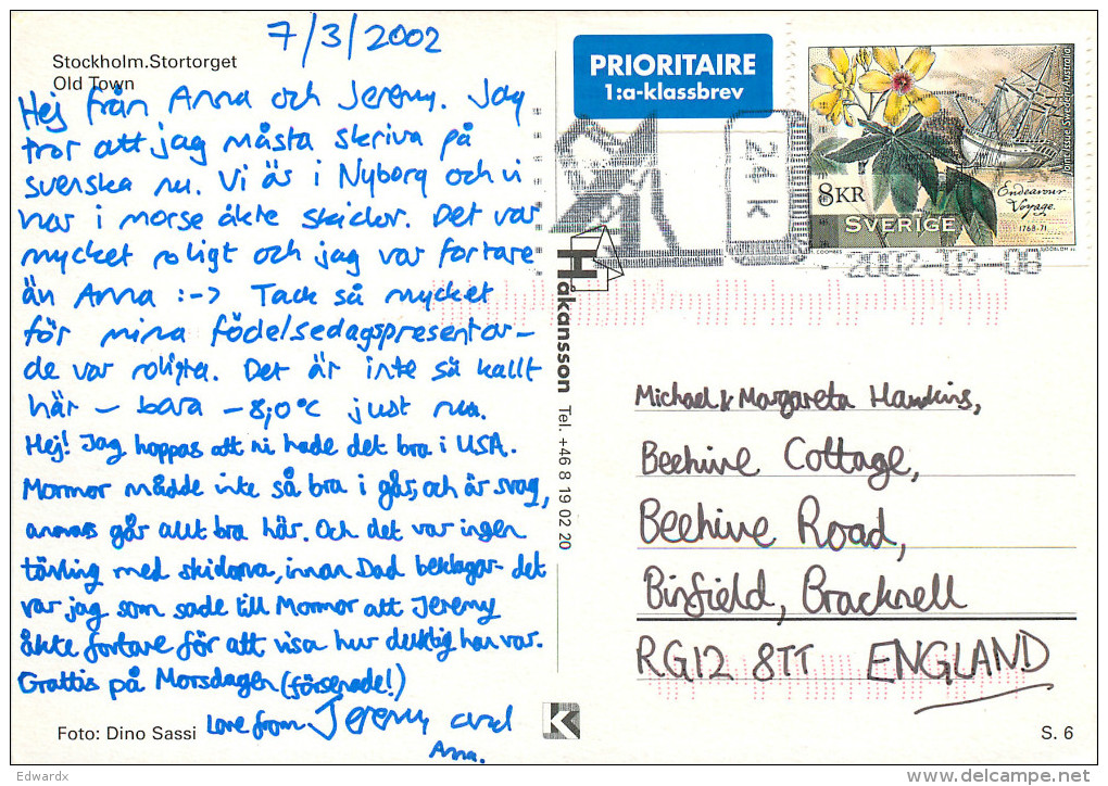 Stockholm, Sweden Postcard Posted 2002 Stamp - Suède