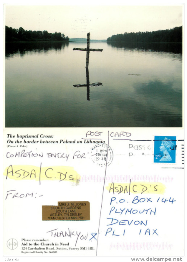 Baptismal Cross, Lithuania Border, Poland Postcard Posted 1998 Stamp - Poland