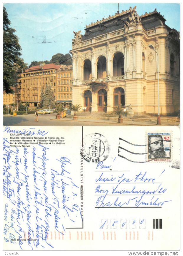 Theatre, Karlovy Vary, Czech Republic Postcard Posted 1991 Stamp - Czech Republic