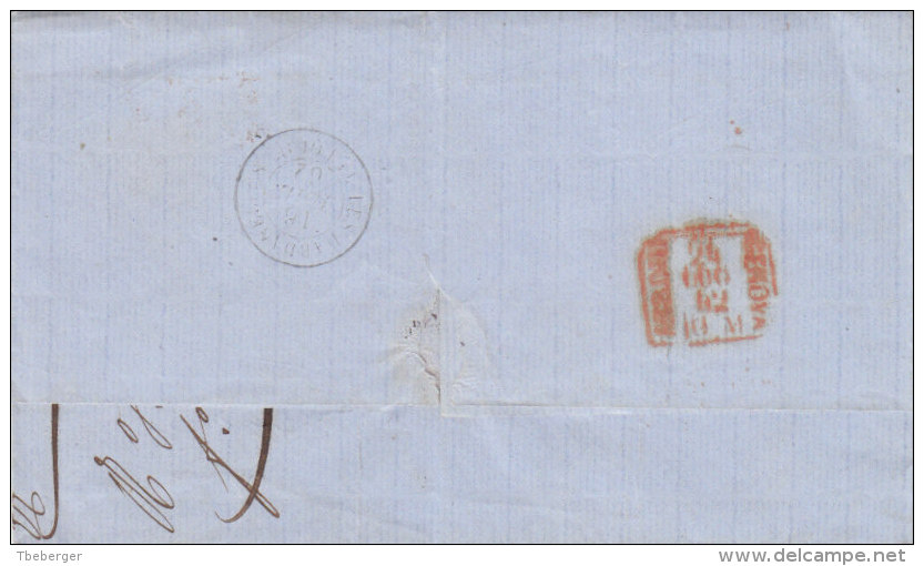 France Italie Turkey Entire 1862 SALONIQUE Bateau Français 'PIROSCHAFT POSTALI FRANCESI' En Rouge Pour Genova (p66) - 1801-1848: Precursori XIX