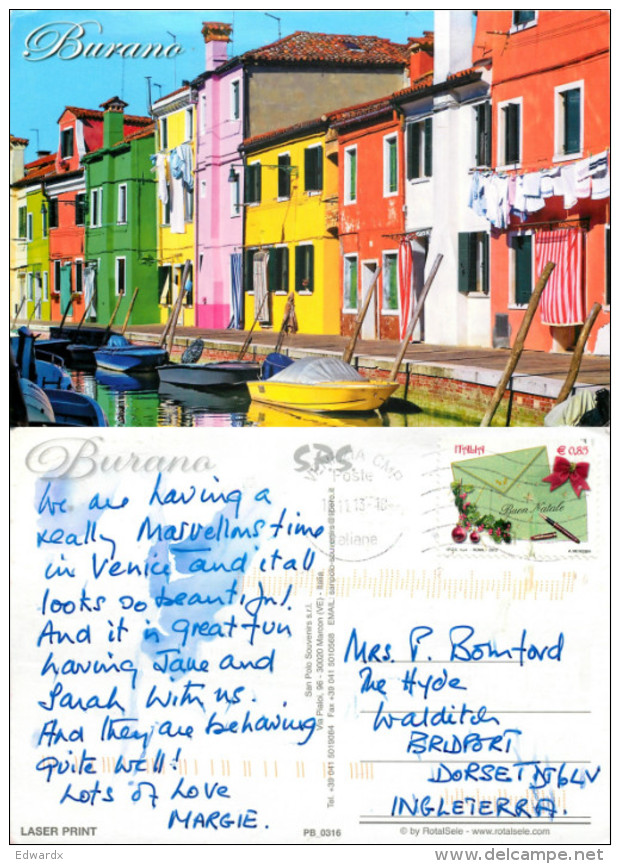 Burano, VE Venezia, Italy Postcard Posted 2013 Stamp - Venezia (Venice)