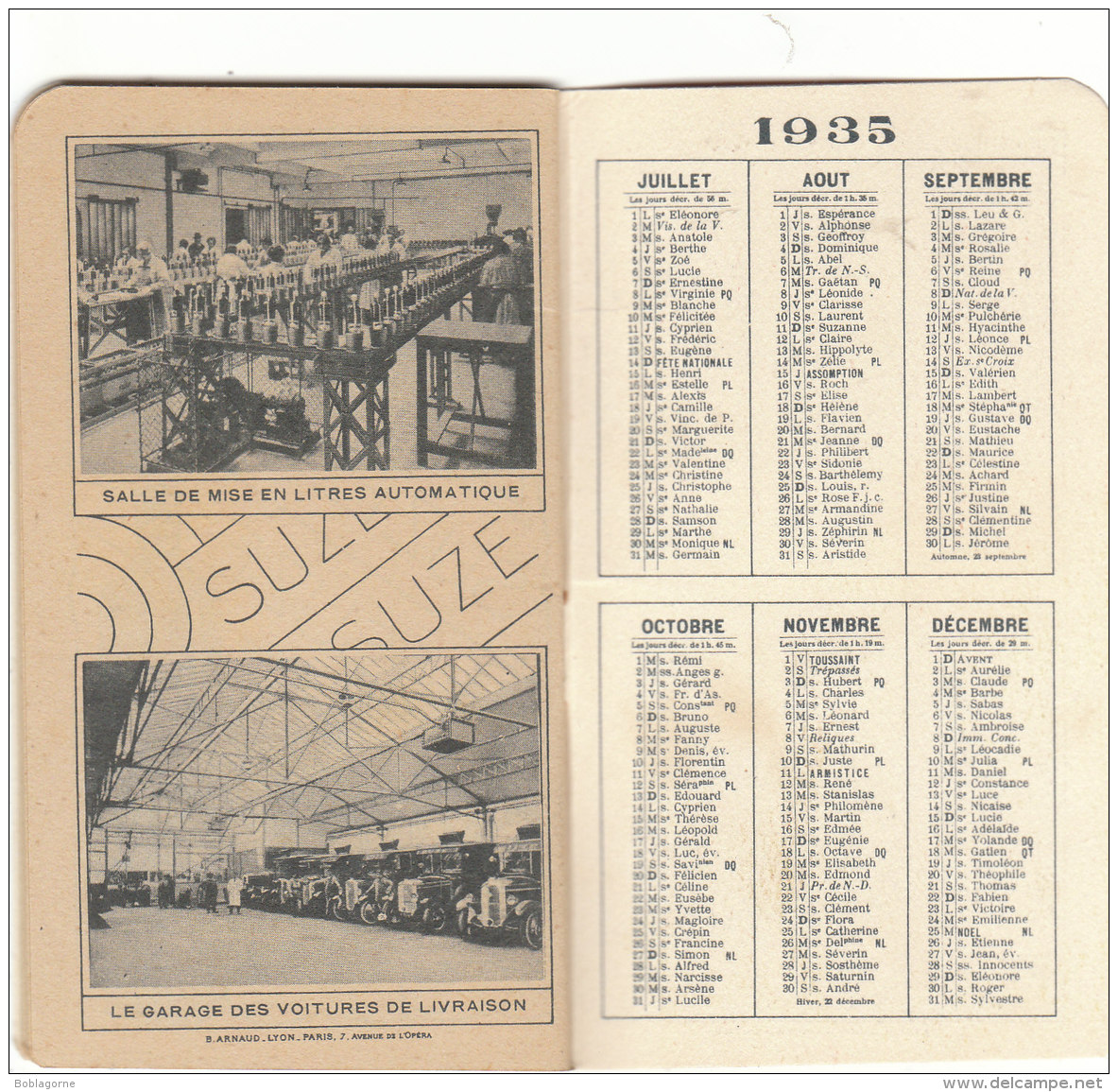 calendrier-livret suze apéritif à la gentiane 1935