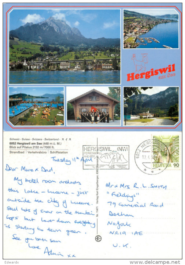 Hergiswil Am See, NW Nidwalden, Switzerland Postcard Posted 1995 Stamp - Hergiswil