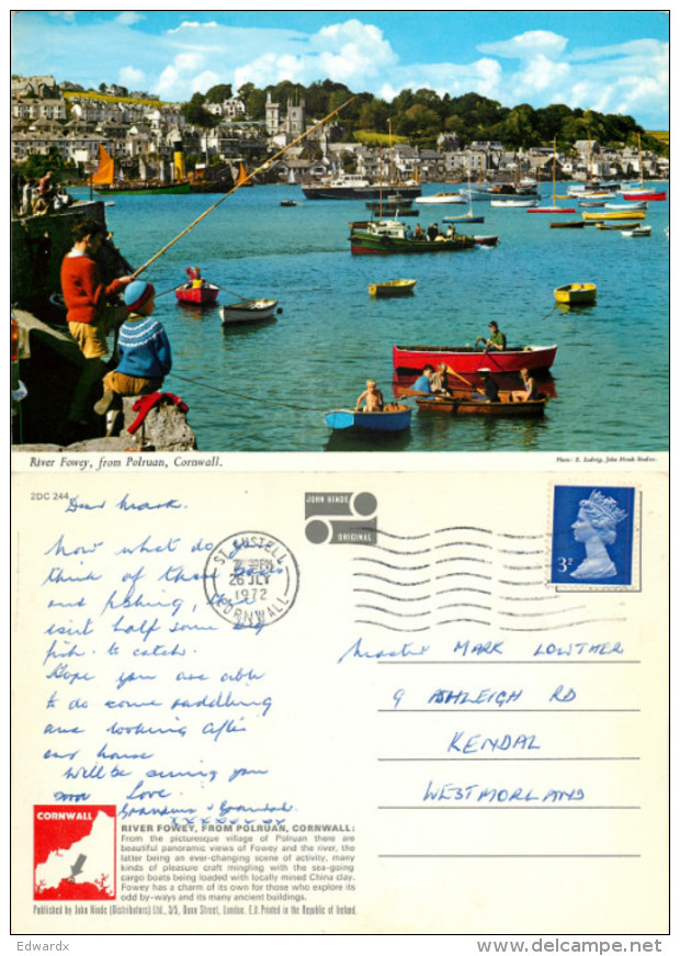 River Fowey From Polruan, Cornwall, England John Hinde Postcard Posted 1972 Stamp - Other & Unclassified
