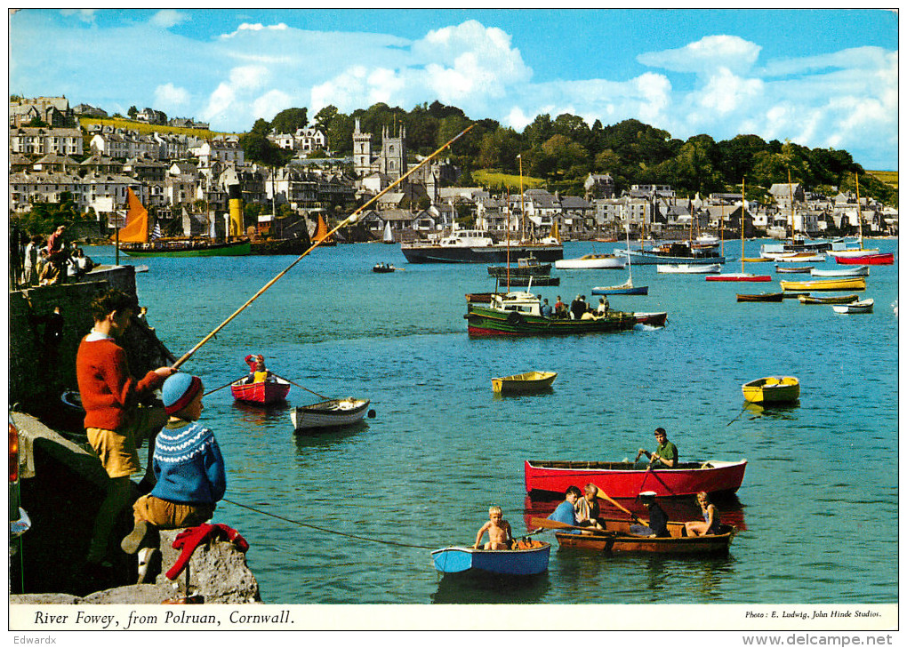 River Fowey From Polruan, Cornwall, England John Hinde Postcard Posted 1972 Stamp - Other & Unclassified