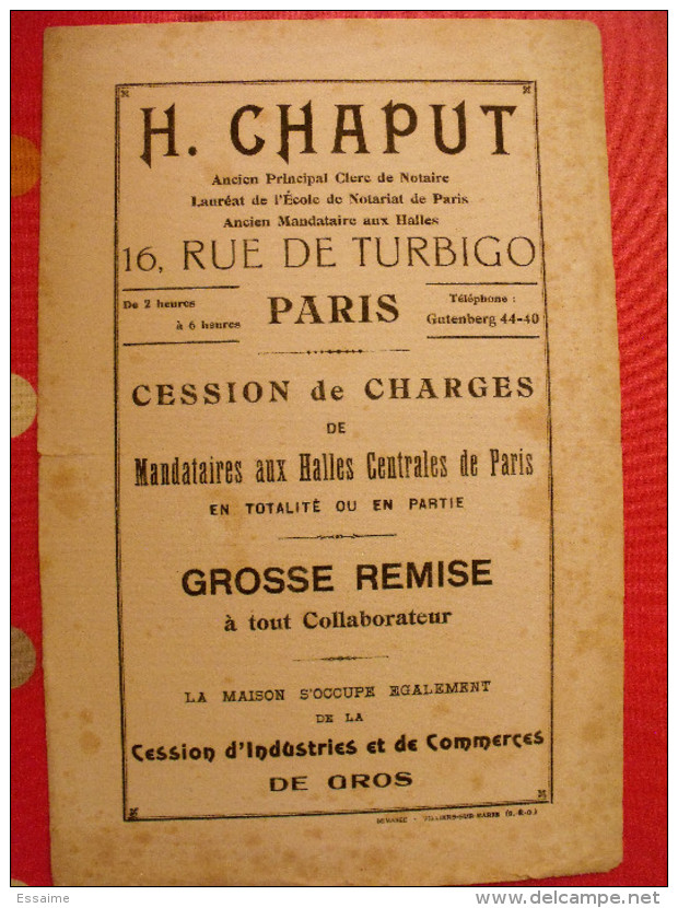 Buvard H. Chaput Cession De Charges De Mandataires Aux Halles De Paris. Vers 1930 - Bank & Versicherung