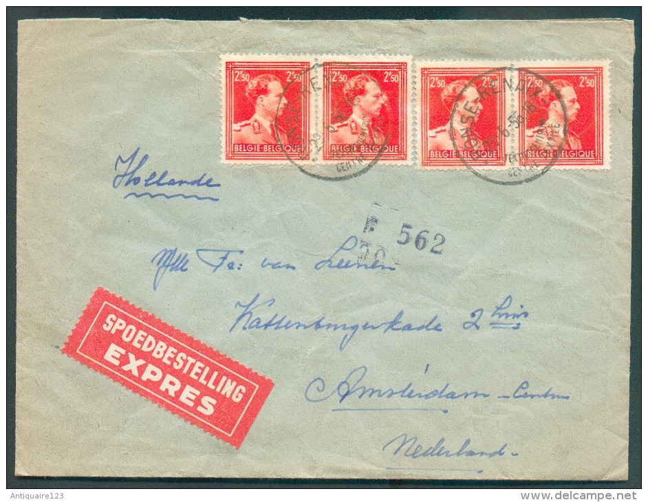 N°846(4) Obl. Sc RENAIX RONSE Centre Textile Sur Enveloppe EXPRES Du 26-6-1956 Vers Amsterdam - 11359 - 1936-1957 Offener Kragen