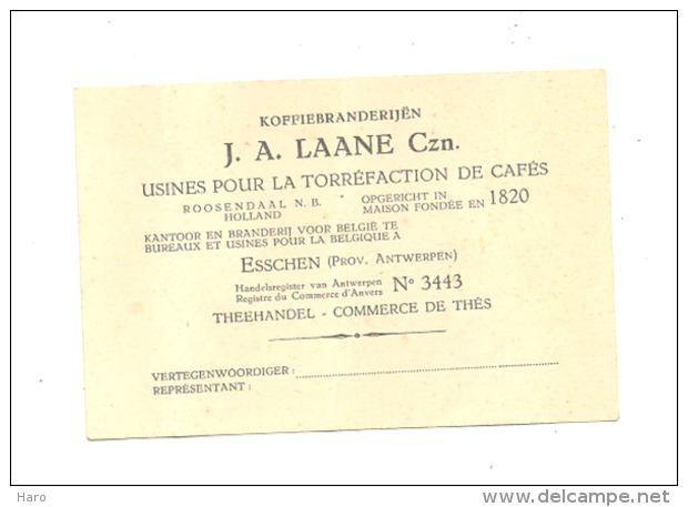 Carte De Visite - J.A. Laane Czn. - Usines Pour Torréfaction De Cafés ESSCHEN - Café - ! 2 Plis Sur La Hauteur ! (leon) - Visitekaartjes