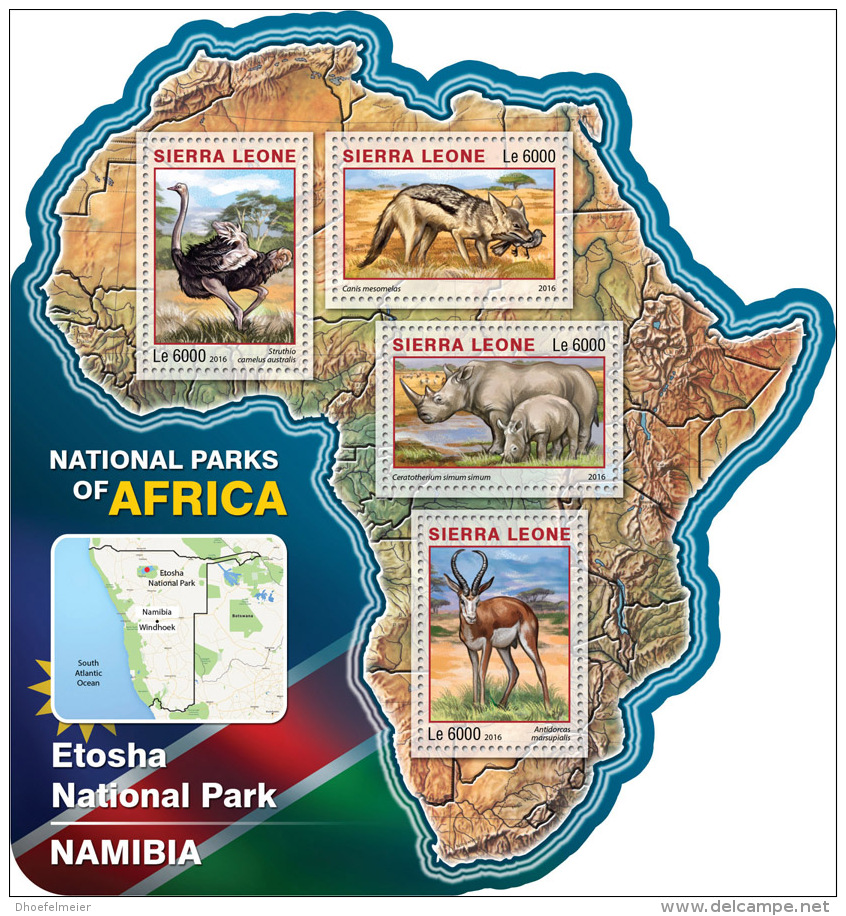 SIERRA LEONE 2016 ** Birds Vögel Oiseraux Etosha National Park Namibia M/S - OFFICIAL ISSUE - A1633 - Ostriches