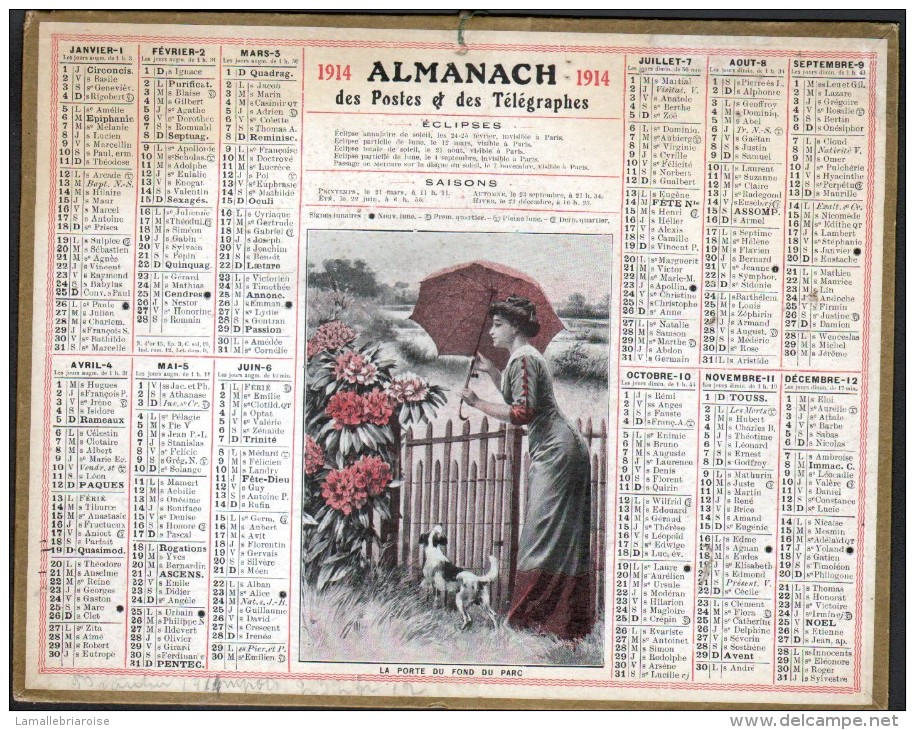 CALENDRIER GRAND FORMAT, 1914, ILLUSTRATION: La Porte Du Fond Du Parc, SCANS RECTO ET VERSO - Grossformat : 1901-20