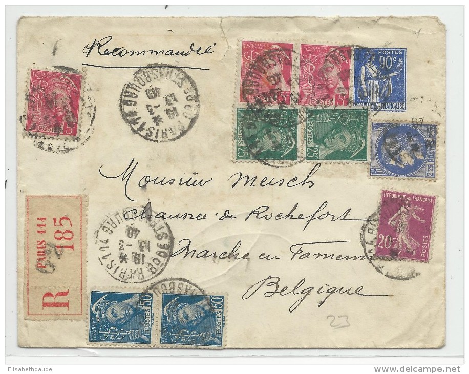 1940 - ENVELOPPE ENTIER TYPE PAIX RECOMMANDEE De PARIS Pour La BELGIQUE - CERES + MERCURE - Standard Covers & Stamped On Demand (before 1995)