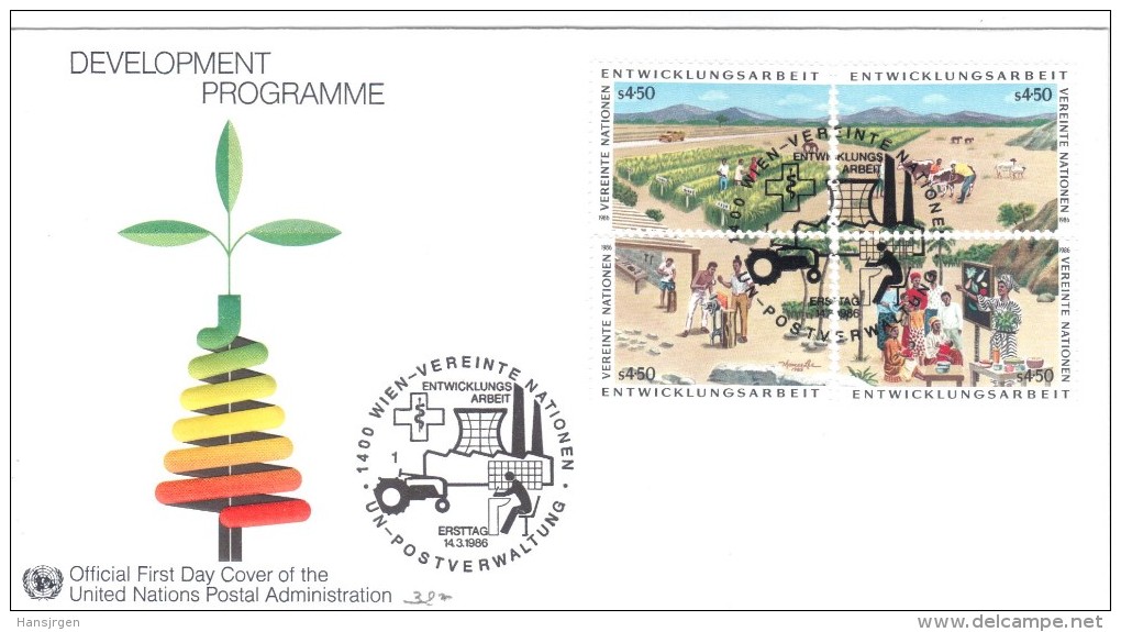 WIT536 VEREINTE NATIONEN UNO WIEN 1986 Michl  56/59 VIERERBLOCK Auf  FDC Siehe ABBILDUNG - FDC