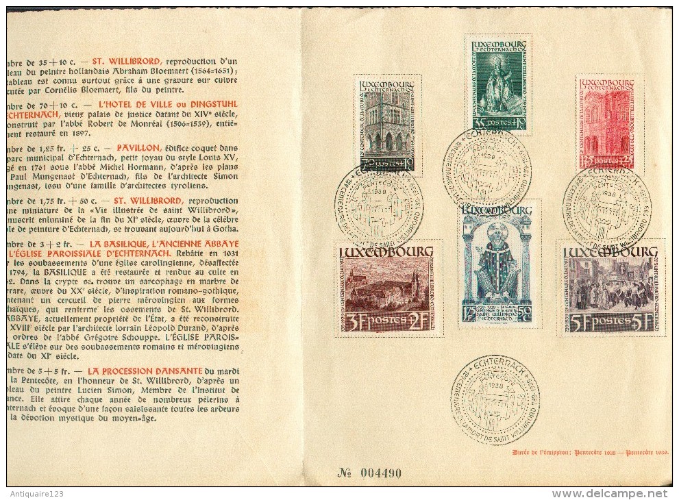 1938 Emission Du 12e Centrenaire De La Mort De Saint Willibrord, Obl; Dc ECHTERNACH Pentecôte 1938 - 11378 - Cartes Maximum
