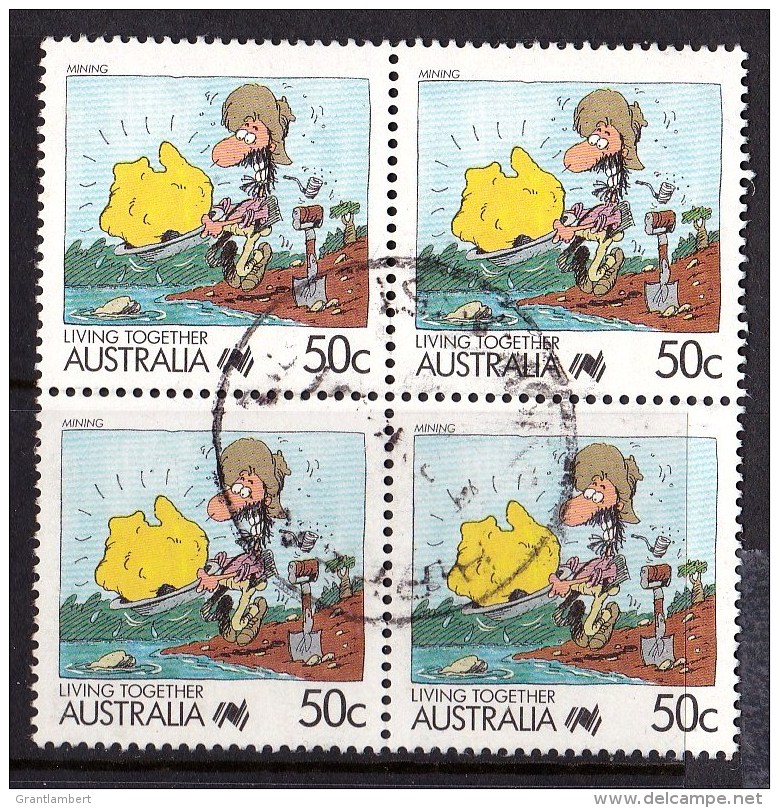 Australia 1988 Living Together 50c Mining Block Of 4 Used - Gebraucht