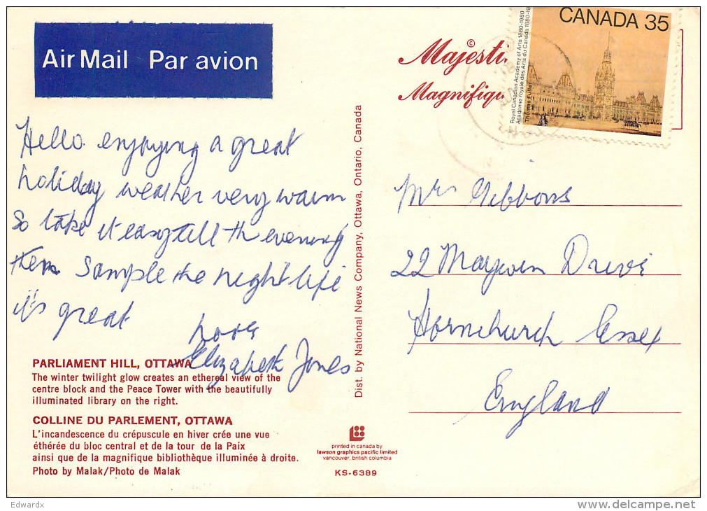 Ottawa, Ontario, Canada Postcard Posted 1981 Stamp - Ottawa