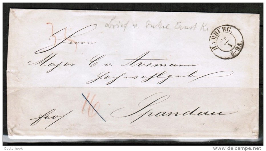 GERMANY  1800's STAMPLESS COVER HAMBURG To SPANDAU---WAX SEALS - Autres & Non Classés