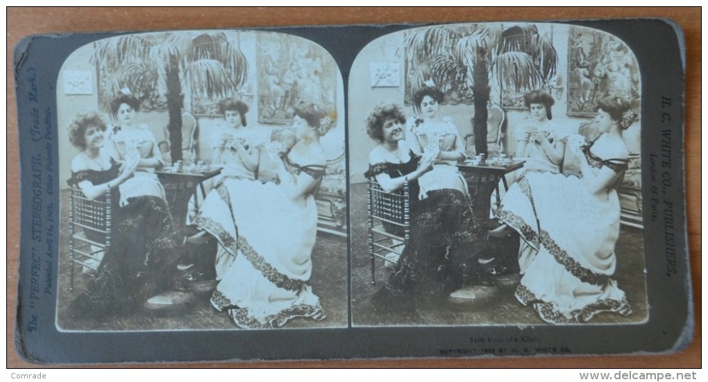 STEREOSCOPIC Stereoview Girls Playing Cards. Casino Gambling House - Photos Stéréoscopiques