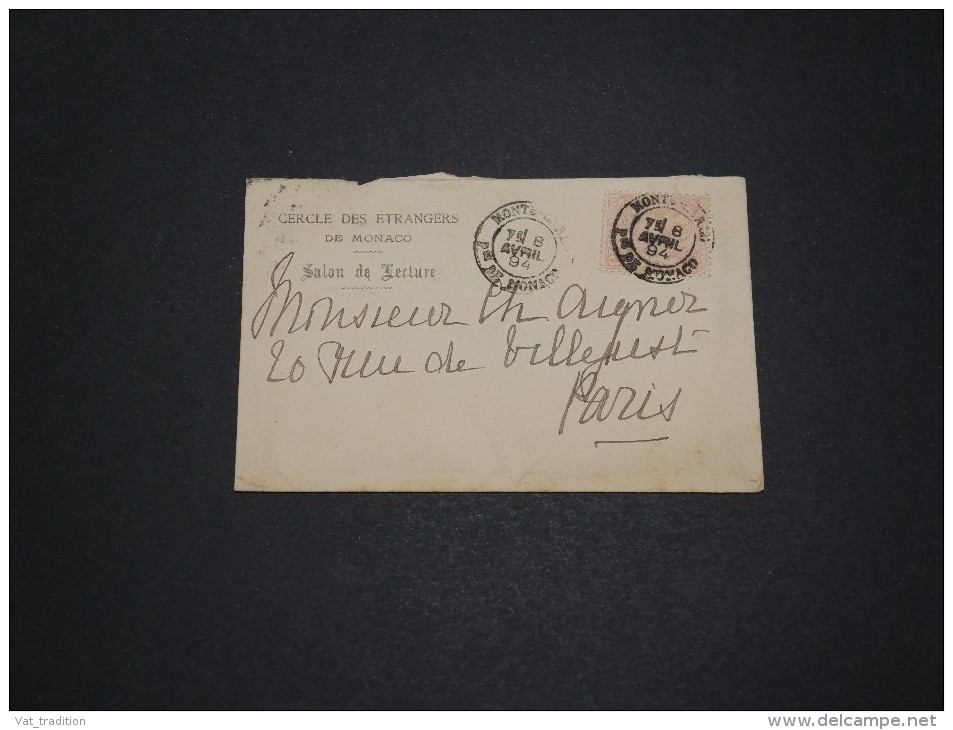 MONACO - Enveloppe Du Cercle Des Étrangers Pour Paris En 1894 - A Voir - L 1722 - Covers & Documents