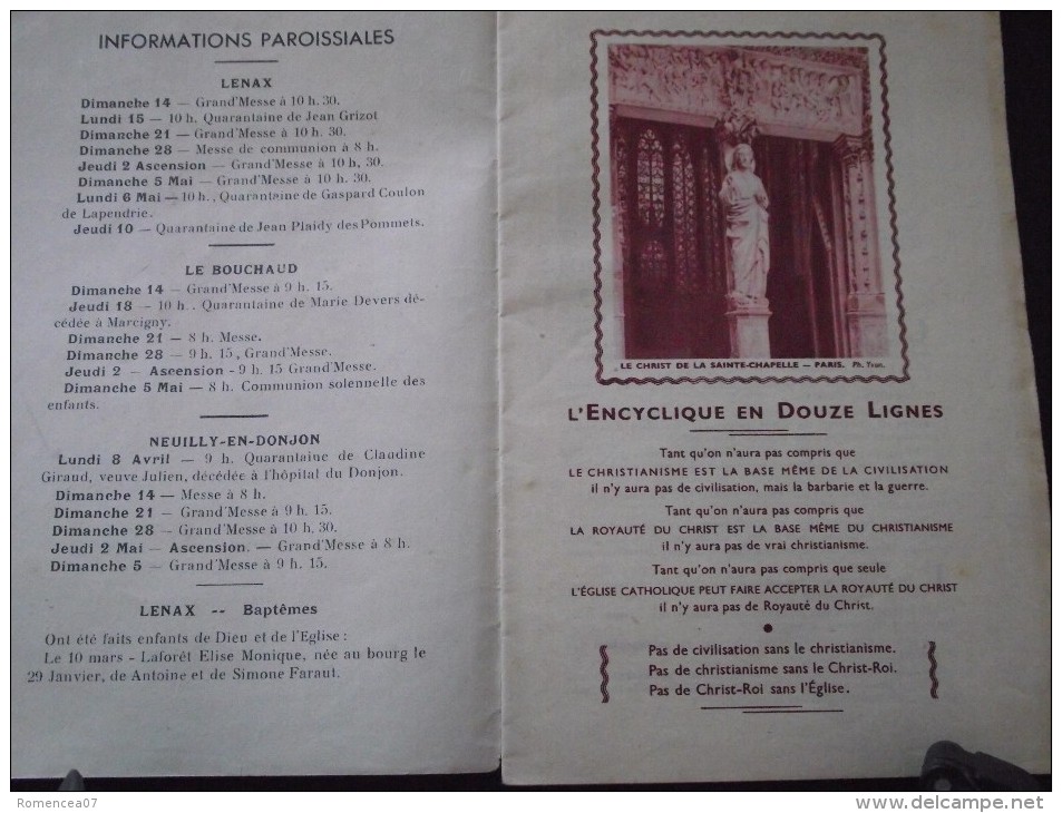 LENAX, Le BOUCHAUD, NEUILLY-en-DONJON (Allier) - BULLETIN PAROISSIAL - 1940 - WW2 - A Voir ! - Auvergne