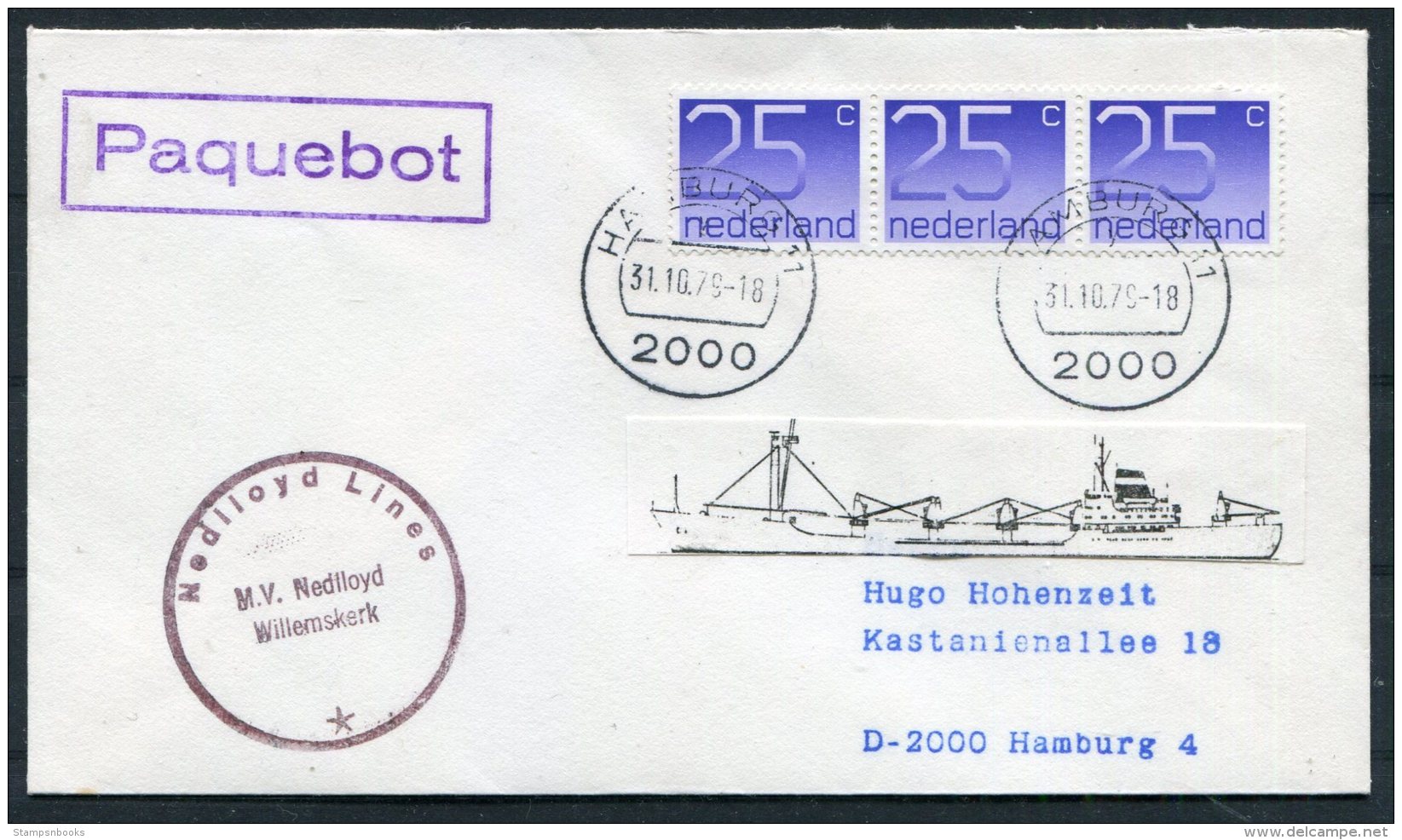 1979 Netherlands Ship Cover Nedlloyd Lines M.V. NEDLLOYD WILLEMSKERK PAQUEBOT Hamburg Germany - Covers & Documents