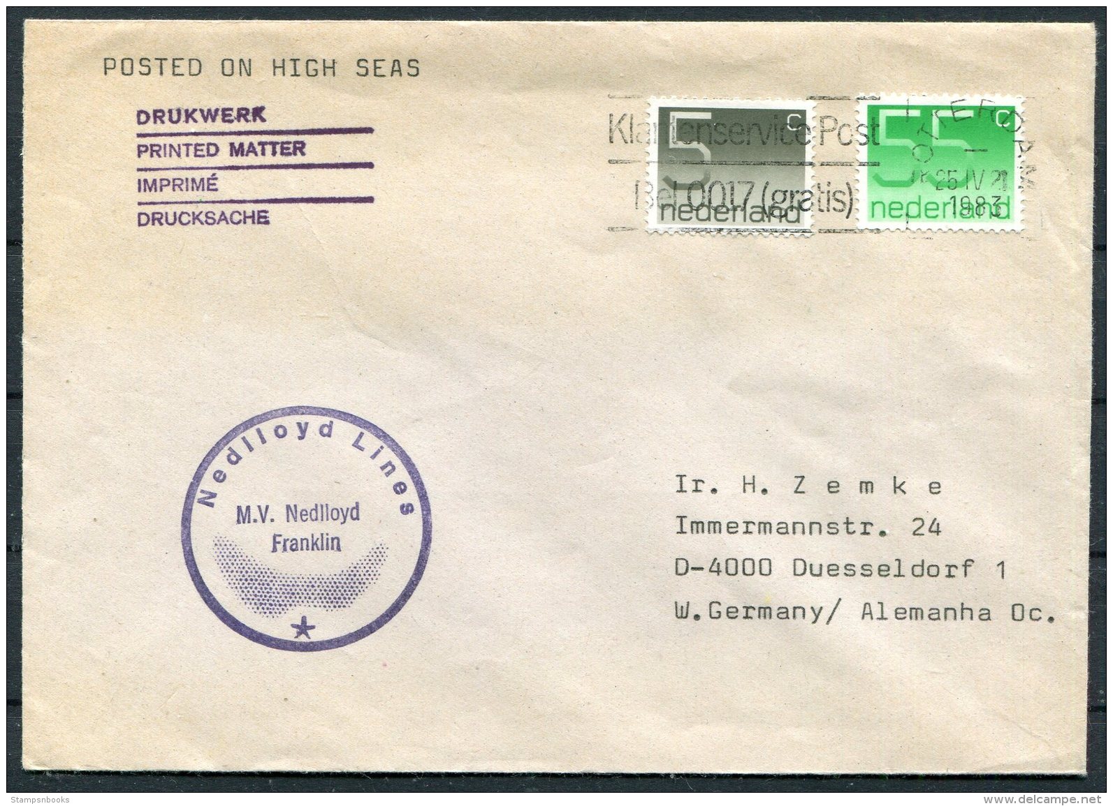 Netherlands Ship Cover Nedlloyd Lines M.V. NEDLLOYD FRANKLIN Rotterdam - Covers & Documents