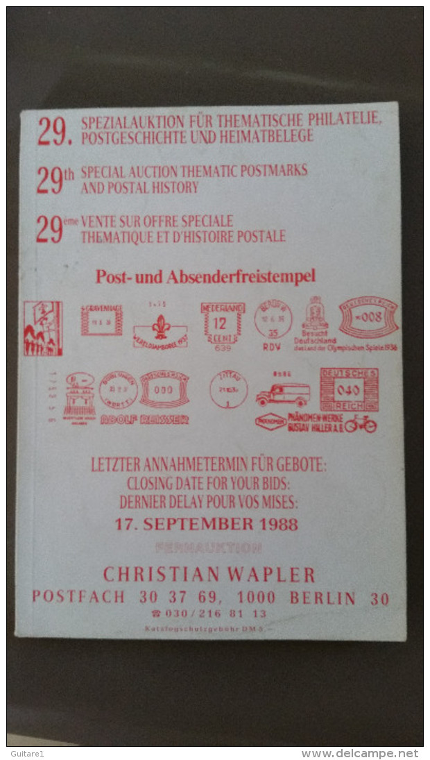 Les Empreinte De Machine à Affranchir Thématique, C. Wapler (catalogue De 304 P. Avec Uniquement Des Illustrations) - Catalogues De Maisons De Vente