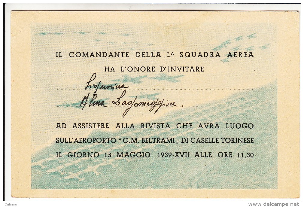 BIGLIETTO TICKET AEROPORTO G.M. BELTRAM (OGGI CASELLE TORINESE) - BIGLIETTO TICKET D´INVITO ALLA MANIFESTAZIONE 1939 - Other & Unclassified